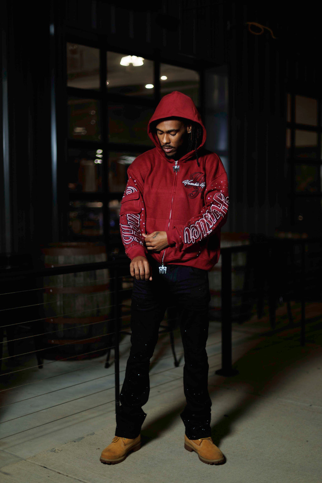 Burgundy RHINESTONE DOUBLE ZIP HOODIE
