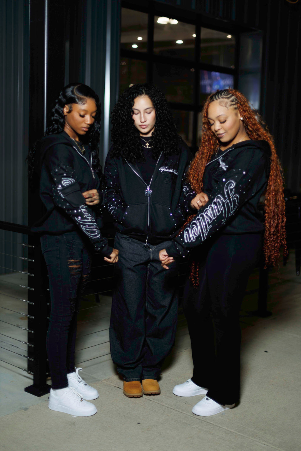 Black RHINESTONE DOUBLE ZIP HOODIE