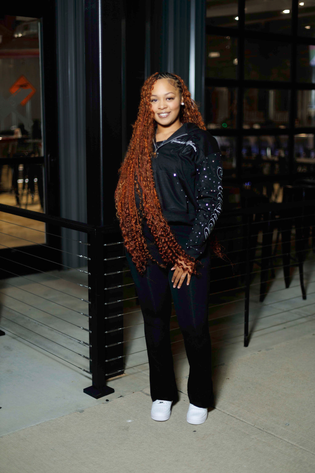 Black RHINESTONE DOUBLE ZIP HOODIE