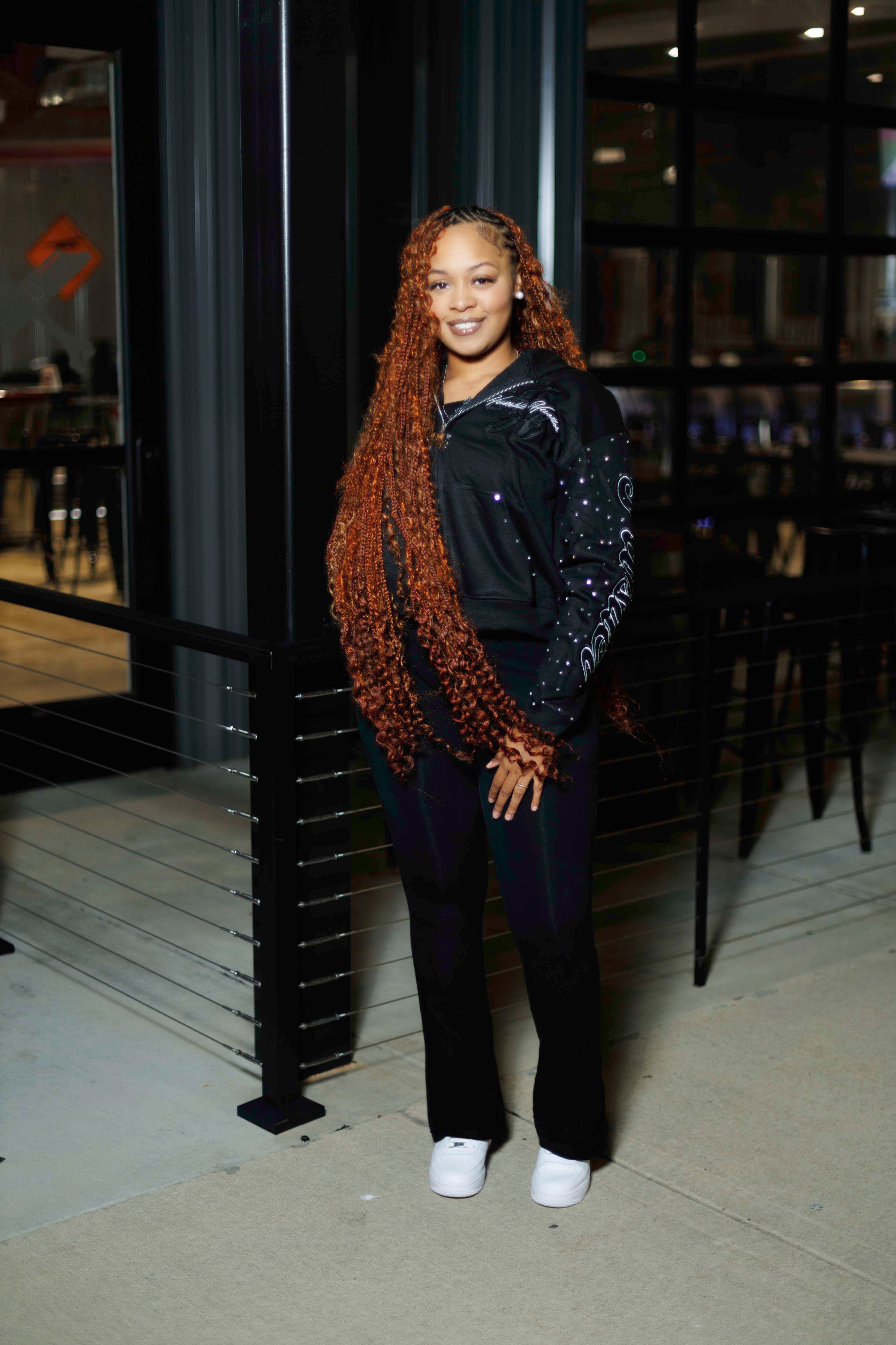 Black RHINESTONE DOUBLE ZIP HOODIE