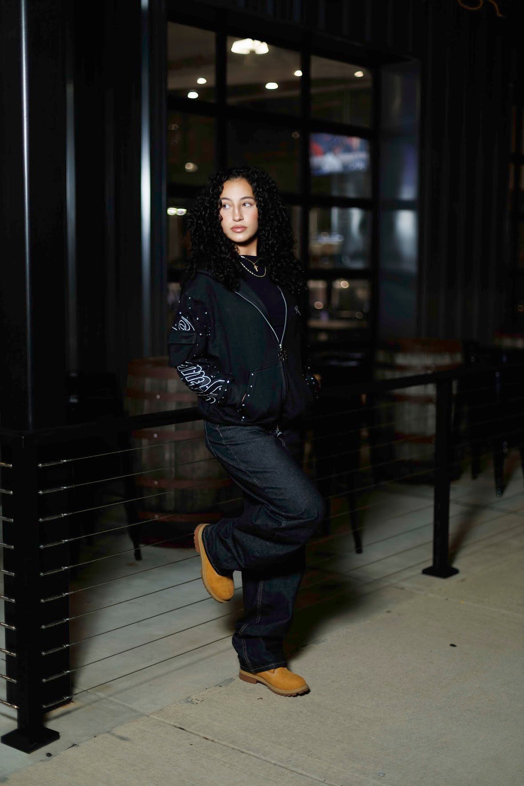 Black RHINESTONE DOUBLE ZIP HOODIE