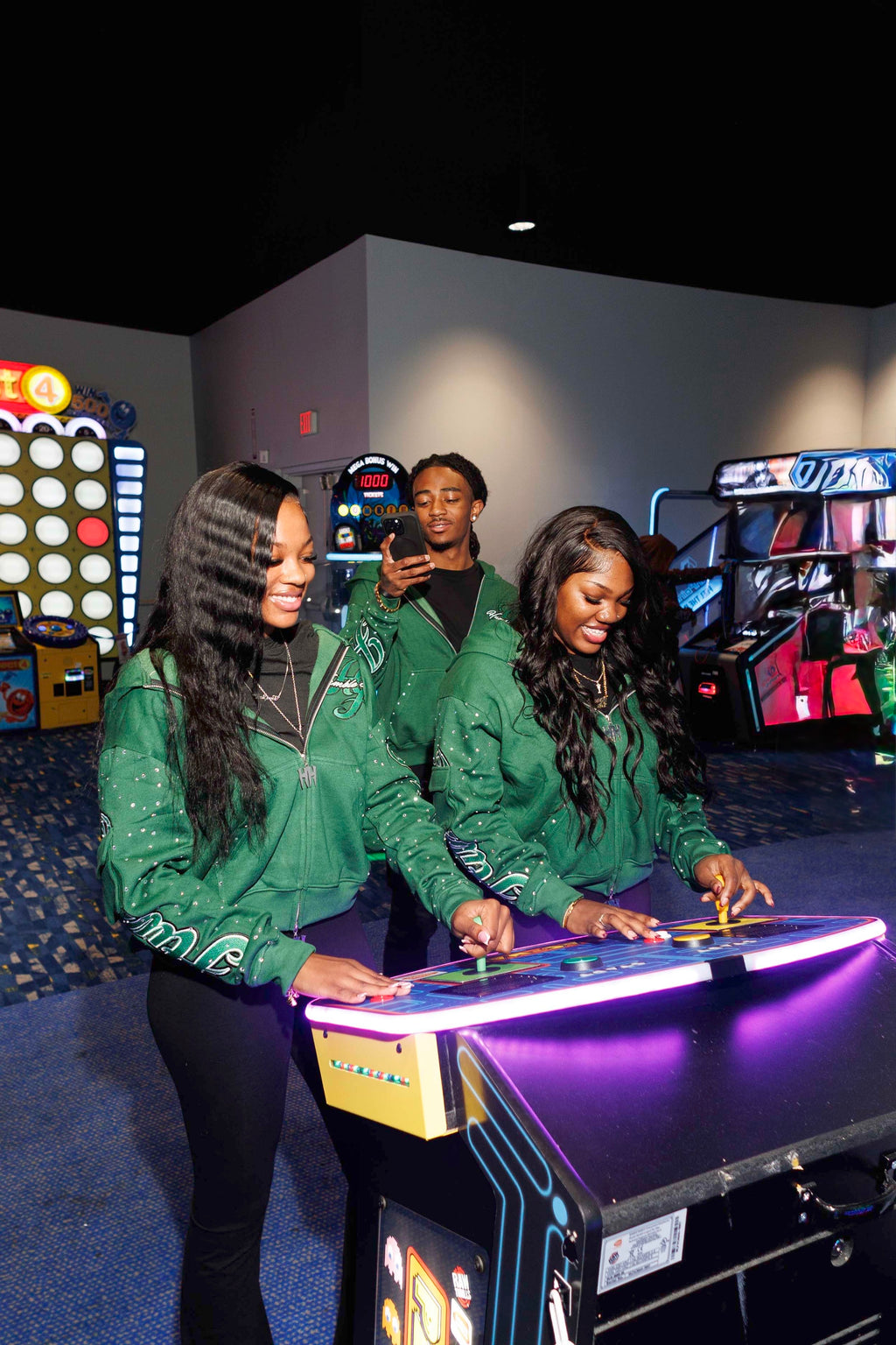 Green RHINESTONE DOUBLE ZIP HOODIE